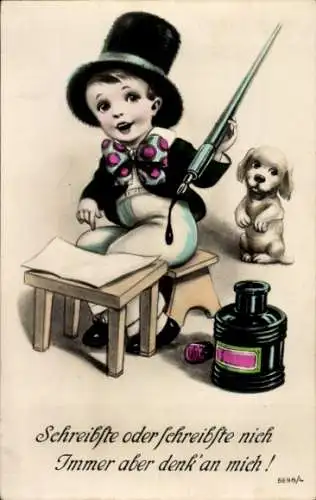 Ak Schreibste oder schreibste nich, immer aber denk an mich, Tintenschreiber