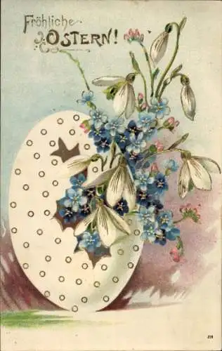Glitzer Litho Glückwunsch Ostern, Osterei, Vergissmeinnicht