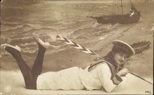 Ak Frau in Matrosenuniform, Portrait