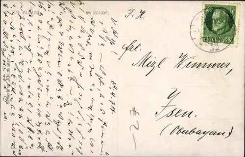 Künstler Ak Klimes, Im Winde, Frau mit langem Haar