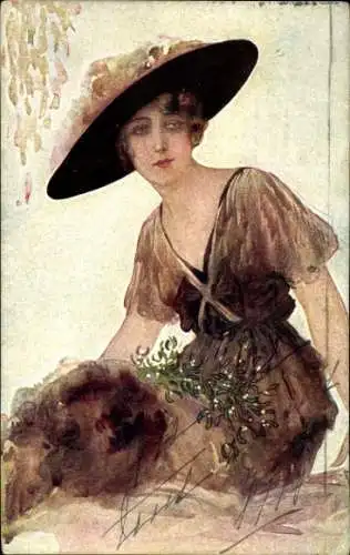 Künstler Ak Frau mit Hut, Portrait
