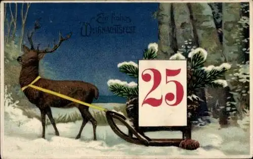 Präge Ak Frohe Weihnachten, Tannenbaum, Schlitten