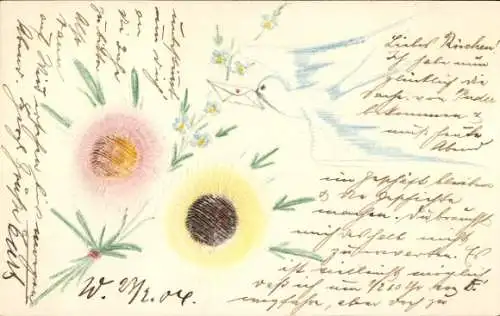 Handgemalt Künstler Ak Briefraube, Blumen