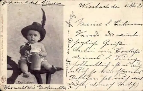 Ak Kleines Kind in Tracht mit Bierkrug, Prost Blume