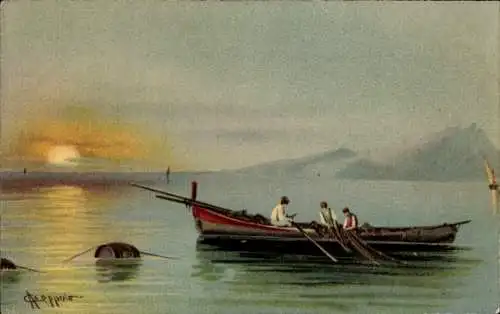 Künstler Ak Fischerboot, Fischfang