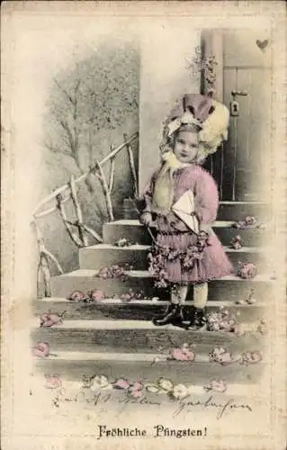 Präge Ak Glückwunsch Pfingsten, Mädchen
