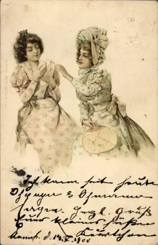 Litho Zwei Frauen mit Taube, Portrait