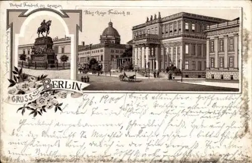 Litho Berlin Mitte, Denkmal Friedrich des Grossen, Palais Kaiser Friedrich III