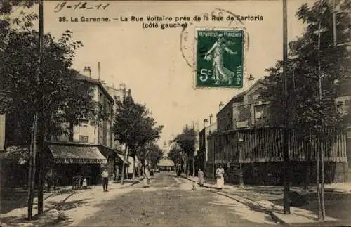 Ak La Garenne Hauts de Seine, La Rue Voltaire près de là Rue de Sartoris