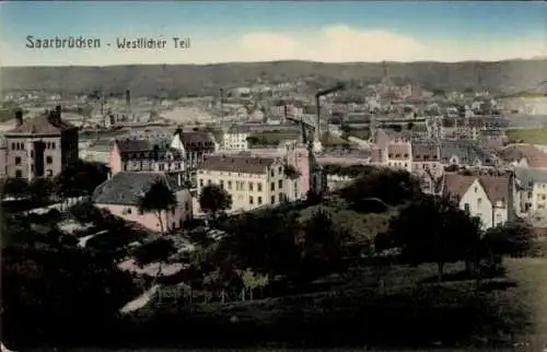 Ak Saarbrücken im Saarland, Panorama von  Stadtansicht, Westlicher Teil