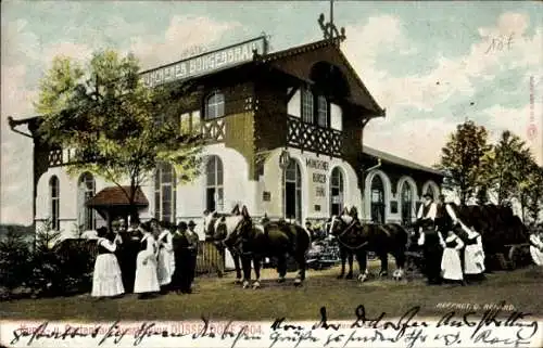 Ak Düsseldorf am Rhein, Große Ausstellung GeSoLei 1926, Münchener Bürgerbräu,  Pferde,  Mensch...