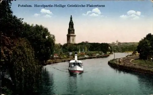 Ak Potsdam in Brandenburg, Havelpartie, Heilige Geistkirche, Flatowturm