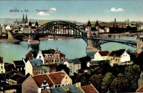 Ak Bonn am Rhein, Totalansicht mit Brücke
