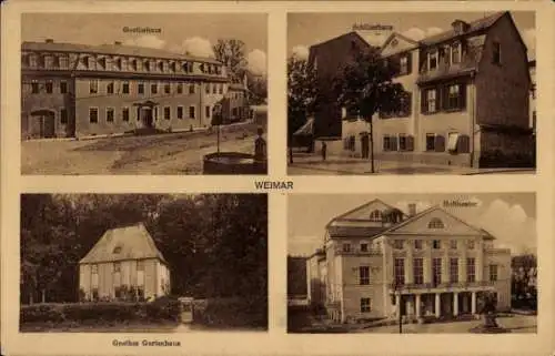 Ak Weimar in Thüringen, Goethehaus, Schillerhaus, Hoftheater, Gartenhaus