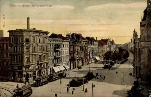 Ak Köln am Rhein, Blick auf Habsburgerring, Gebäude und Straßenbahn, Stadtansicht, farbig