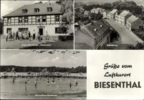 Ak Biesenthal in der Mark, Jugendherberge, Strandbad Wukensee, Schlosberg, Grüße vom Luftkurort