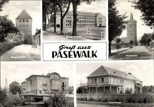 Ak Pasewalk in Mecklenburg Vorpommern, Prenzlauer Tor, HOG Bahnhofshotel, Rat des Kreises, Pul...