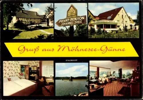 Ak Günne Möhnesee in Westfalen, Privat Pension Johannes Thiele, Staumauer
