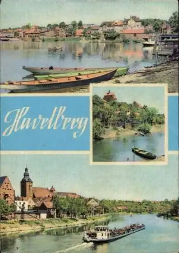 Ak Havelberg in Sachsen Anhalt,  Fluss, Boote, alte Gebäude, Landschaft