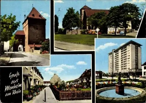 Ak Monheim am Rhein, Straßenpartie, Kirche, Torturm