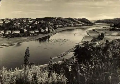 Ak Meißen an der Elbe, Flusslandschaft, Elblandschaft, Hügel, Bäume, Häuser im Hintergrund