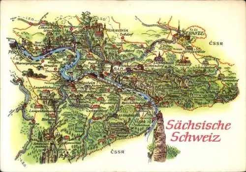 Landkarten Ak Bad Schandau Sächsische Schweiz, Königstein, Pirna, Hohnstein