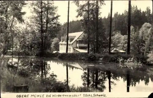 Ak Hinterhermsdorf Sebnitz Sächsische Schweiz, Obere Mühle, ruhige Natur, Wasser, Bäume, Lands...