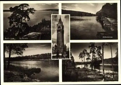 Ak Berlin Zehlendorf Wannsee, Verschiedene Seen, Kaiser Wilhelm Turm, Schwarz-Weiß-Fotografie