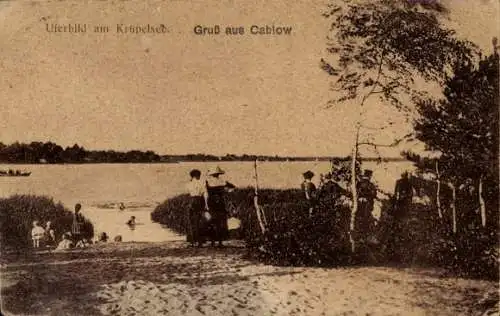 Ak Cablow Kablow Königs Wusterhausen in Brandenburg, Uferbild, Badende, Menschen am Strand, La...