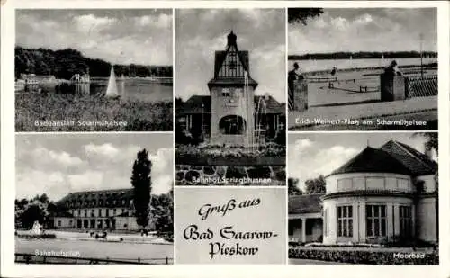 Ak Bad Saarow Pieskow Brandenburg, Bahnhof Springbrunnen, Moorbad