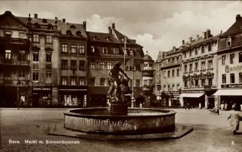 Ak Gera in Thüringen, Markt, Simsonbrunnen, Geschäfte