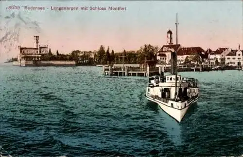 Ak Langenargen am Bodensee, Schloss Montfort, Dampfer