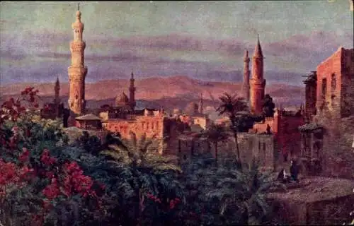 Künstler Ak Wuttke, Carl, Kairo Kairo Ägypten, Stadt vom Nil Hotel aus gesehen