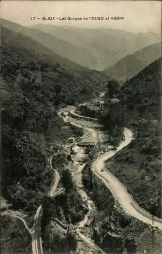 Ak Blida Algerien, Blick auf die Gorges de l'Oued el Kebir, Fluss und Berge