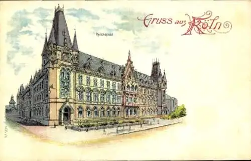 Ak Köln am Rhein, Historisches Gebäude, bunte Darstellung, 'Gruss aus Köln', Reichspost