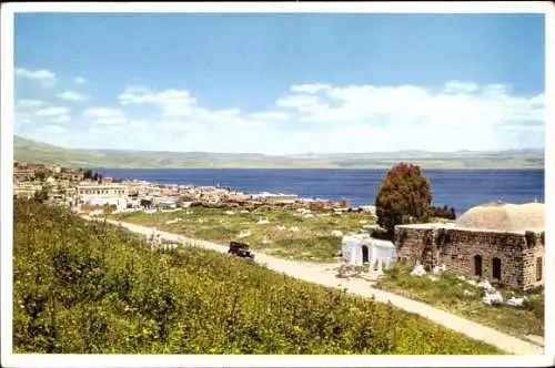 Ak Tiberias Israel, Blick auf den Ort und den See Genezareth
