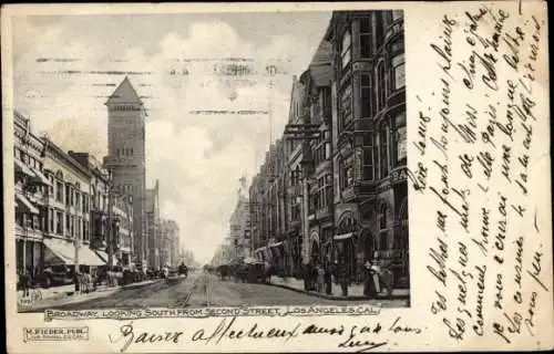 Ak Los Angeles Kalifornien USA, Blick auf Broadway, Straßenansicht, viele Gebäude, Postkarte