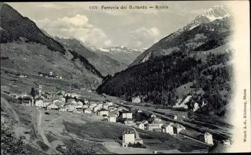 Ak Airolo Kanton Tessin Schweiz, Ferrovia del Gottardo, Berglandschaft, kleine Ortschaft, Eise...