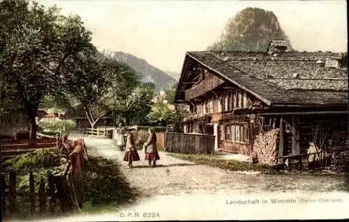 Ak Wimmis Kanton Bern, Landschaft, Berner Oberland, Haus, Weg, Frauen
