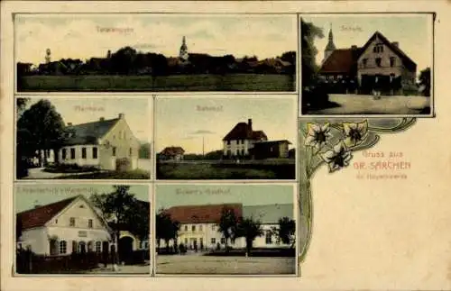 Ak Groß Särchen Lohsa Sachsen, Totalansicht, Schule, Pfarrhaus, Bahnhof, Warenhandlung Krautschick