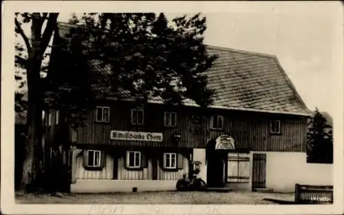 Ak Ohorn Pulsnitz in Sachsen, Außenansicht Gasthof Mittelschänke Ohorn, Fahrrad