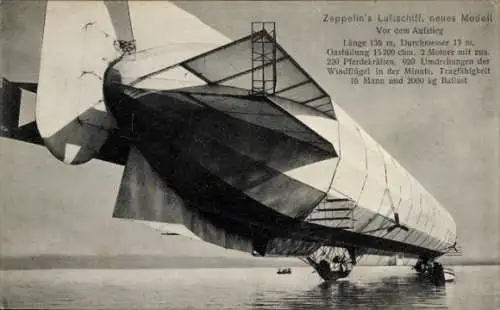 Ak Zeppelin's Luftschiff, neues Modell, Vor dem Aufstieg