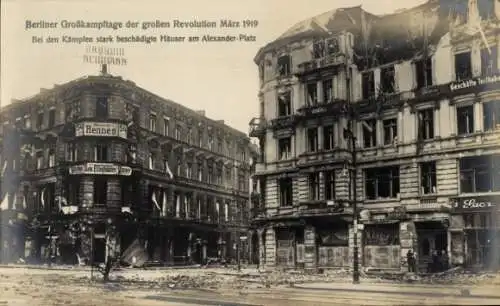 Ak Straßenkämpfe in Berlin, Revolution März 1919, Alexanderplatz, Beschädigte Häuser