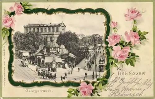 Präge Passepartout Ak Hannover, Georgstraße, Kröpcke, Rosen