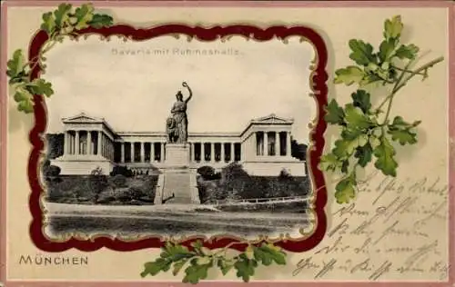 Präge Passepartout Ak München, Bavaria, Ruhmeshalle, Eichenlaub