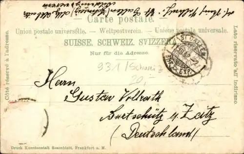 Präge Passepartout Litho Sankt Gallen Stadt Schweiz, Bahnhofsplatz, Edelweiß