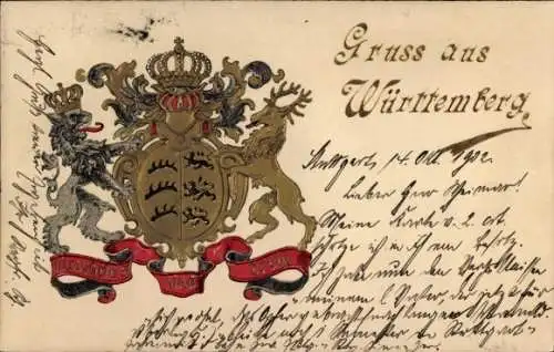 Präge Wappen Ak Württemberg, Krone, Hirsch