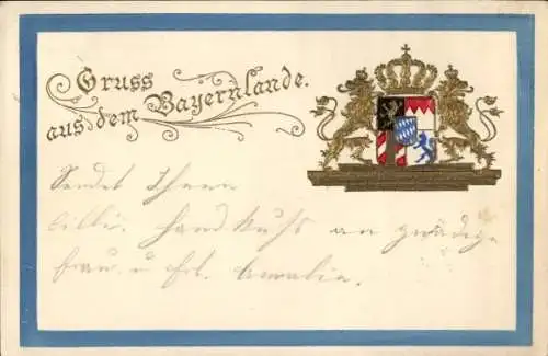 Präge Wappen Ak Bayern, Zwei Löwen, Krone