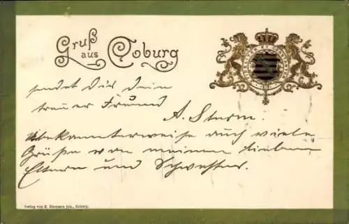 Präge Wappen Ak Coburg, Zwei Löwen, Krone