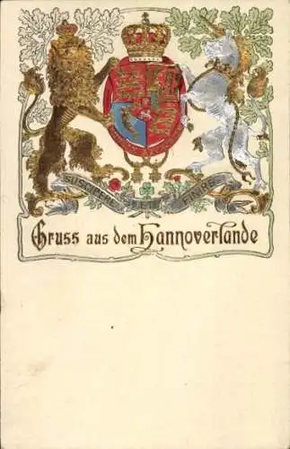 Präge Wappen Litho Hannover, Einhorn, Löwe, Krone